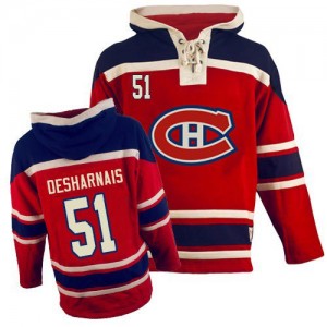 Old Time Hockey Montreal Canadiens 51 Men's David Desharnais Authentic Red Sawyer Hooded Sweatshirt NHL Jersey