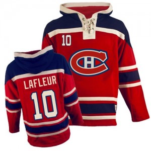 Old Time Hockey Montreal Canadiens 10 Men's Guy Lafleur Authentic Red Sawyer Hooded Sweatshirt NHL Jersey
