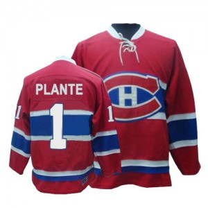 CCM Montreal Canadiens 1 Men's Jacques Plante Authentic Red Throwback NHL Jersey