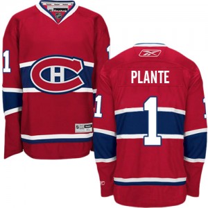 Reebok Montreal Canadiens 1 Men's Jacques Plante Authentic Red Home NHL Jersey