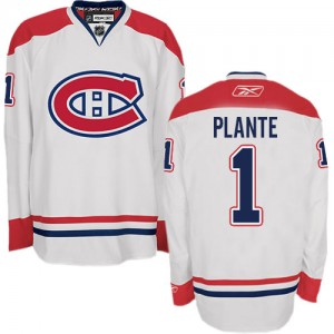 Reebok Montreal Canadiens 1 Men's Jacques Plante Authentic White Away NHL Jersey