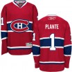 Reebok Montreal Canadiens 1 Men's Jacques Plante Premier Red Home NHL Jersey