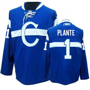 Reebok Montreal Canadiens 1 Men's Jacques Plante Authentic Blue Third NHL Jersey