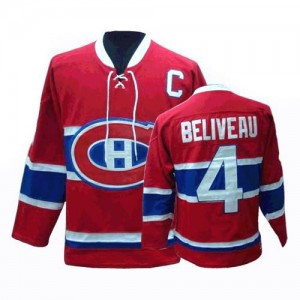 CCM Montreal Canadiens 4 Men's Jean Beliveau Authentic Red Throwback NHL Jersey