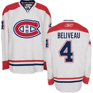 Reebok Montreal Canadiens 4 Men's Jean Beliveau Authentic White Away NHL Jersey