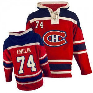 Old Time Hockey Montreal Canadiens 74 Men's Alexei Emelin Premier Red Sawyer Hooded Sweatshirt NHL Jersey
