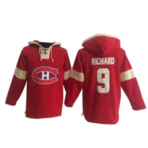 Old Time Hockey Montreal Canadiens 9 Men's Maurice Richard Premier Red Pullover Hoodie NHL Jersey