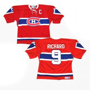 CCM Montreal Canadiens 9 Men's Maurice Richard Authentic Red Throwback NHL Jersey