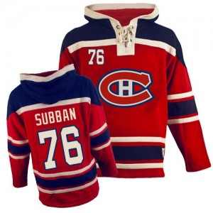 Old Time Hockey Montreal Canadiens 76 Men's P.K Subban Authentic Red Sawyer Hooded Sweatshirt NHL Jersey