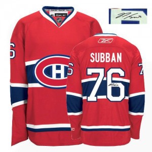 Reebok Montreal Canadiens 76 Men's P.K Subban Authentic Red Autographed Home NHL Jersey