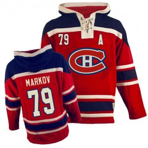 Old Time Hockey Montreal Canadiens 79 Men's Andrei Markov Authentic Red Sawyer Hooded Sweatshirt NHL Jersey