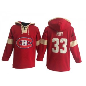 Old Time Hockey Montreal Canadiens 33 Men's Patrick Roy Authentic Red Pullover Hoodie NHL Jersey