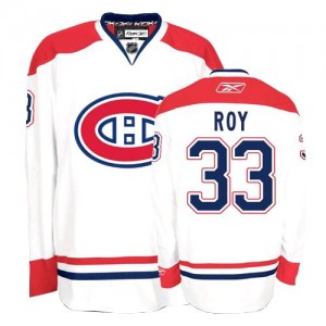 Reebok Montreal Canadiens 33 Men's Patrick Roy Premier White Away NHL Jersey