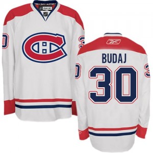 Reebok Montreal Canadiens 30 Men's Peter Budaj Authentic White Away NHL Jersey