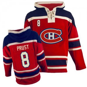 Old Time Hockey Montreal Canadiens 8 Men's Brandon Prust Premier Red Sawyer Hooded Sweatshirt NHL Jersey