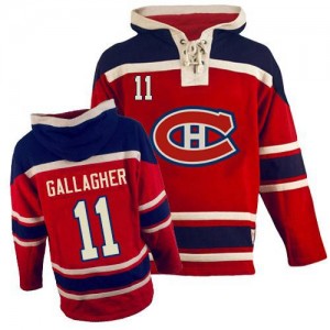 Old Time Hockey Montreal Canadiens 11 Men's Brendan Gallagher Authentic Red Sawyer Hooded Sweatshirt NHL Jersey