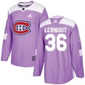 Adidas Montreal Canadiens Youth Brett Lernout Authentic Purple Fights Cancer Practice NHL Jersey