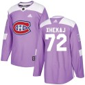 Adidas Montreal Canadiens Youth Arber Xhekaj Authentic Purple Fights Cancer Practice NHL Jersey