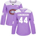 Adidas Montreal Canadiens Women's Joel Edmundson Authentic Purple Fights Cancer Practice NHL Jersey