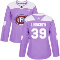 Adidas Montreal Canadiens Women's Charlie Lindgren Authentic Purple Fights Cancer Practice NHL Jersey