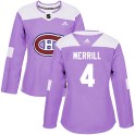 Adidas Montreal Canadiens Women's Jon Merrill Authentic Purple Fights Cancer Practice NHL Jersey