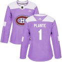 Adidas Montreal Canadiens Women's Jacques Plante Authentic Purple Fights Cancer Practice NHL Jersey