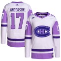 Adidas Montreal Canadiens Youth Josh Anderson Authentic White/Purple Hockey Fights Cancer Primegreen NHL Jersey