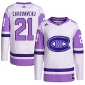 Adidas Montreal Canadiens Youth Guy Carbonneau Authentic White/Purple Hockey Fights Cancer Primegreen NHL Jersey
