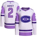 Adidas Montreal Canadiens Youth Doug Harvey Authentic White/Purple Hockey Fights Cancer Primegreen NHL Jersey