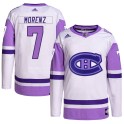 Adidas Montreal Canadiens Youth Howie Morenz Authentic White/Purple Hockey Fights Cancer Primegreen NHL Jersey
