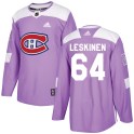 Adidas Montreal Canadiens Men's Otto Leskinen Authentic Purple Fights Cancer Practice NHL Jersey