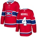 Adidas Montreal Canadiens Youth Jon Merrill Authentic Red Home NHL Jersey
