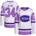 Adidas Montreal Canadiens Men's Jake Allen Authentic White/Purple Hockey Fights Cancer Primegreen NHL Jersey