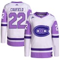 Adidas Montreal Canadiens Men's Cole Caufield Authentic White/Purple Hockey Fights Cancer Primegreen NHL Jersey