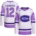 Adidas Montreal Canadiens Men's Yvan Cournoyer Authentic White/Purple Hockey Fights Cancer Primegreen NHL Jersey
