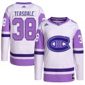 Adidas Montreal Canadiens Men's Joel Teasdale Authentic White/Purple Hockey Fights Cancer Primegreen NHL Jersey