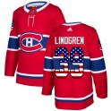 Adidas Montreal Canadiens Men's Charlie Lindgren Authentic Red USA Flag Fashion NHL Jersey