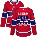 Adidas Montreal Canadiens Women's Charlie Lindgren Authentic Red USA Flag Fashion NHL Jersey