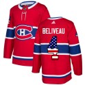 Adidas Montreal Canadiens Men's Jean Beliveau Authentic Red USA Flag Fashion NHL Jersey