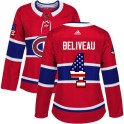 Adidas Montreal Canadiens Women's Jean Beliveau Authentic Red USA Flag Fashion NHL Jersey