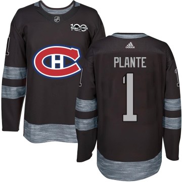 Montreal Canadiens Men's Jacques Plante Authentic Black 1917-2017 100th Anniversary NHL Jersey
