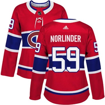 Adidas Montreal Canadiens Women's Mattias Norlinder Authentic Red Home NHL Jersey