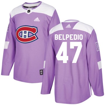 Adidas Montreal Canadiens Youth Louie Belpedio Authentic Purple Fights Cancer Practice NHL Jersey