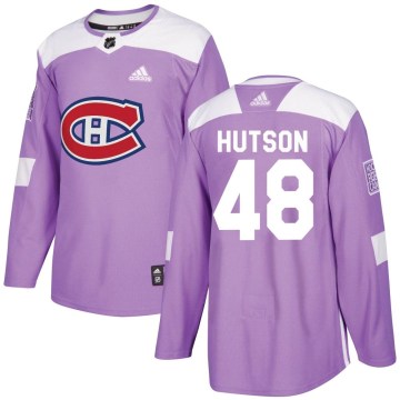 Adidas Montreal Canadiens Youth Lane Hutson Authentic Purple Fights Cancer Practice NHL Jersey