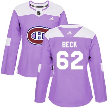 Adidas Montreal Canadiens Women's Owen Beck Authentic Purple Fights Cancer Practice NHL Jersey