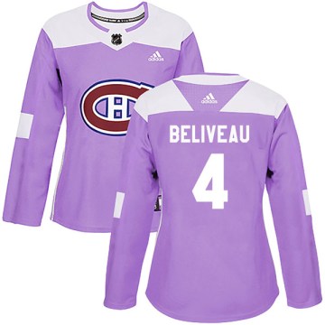Adidas Montreal Canadiens Women's Jean Beliveau Authentic Purple Fights Cancer Practice NHL Jersey