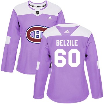 Adidas Montreal Canadiens Women's Alex Belzile Authentic Purple Fights Cancer Practice NHL Jersey
