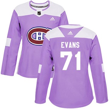 Adidas Montreal Canadiens Women's Jake Evans Authentic Purple Fights Cancer Practice NHL Jersey