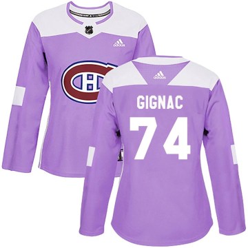 Adidas Montreal Canadiens Women's Brandon Gignac Authentic Purple Fights Cancer Practice NHL Jersey