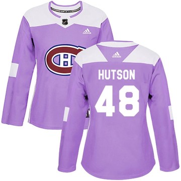 Adidas Montreal Canadiens Women's Lane Hutson Authentic Purple Fights Cancer Practice NHL Jersey